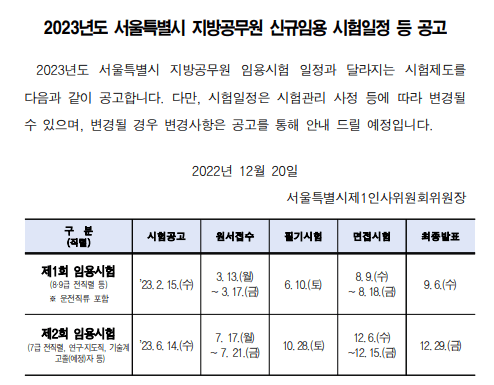 2023 지방직 공무원 시험일정