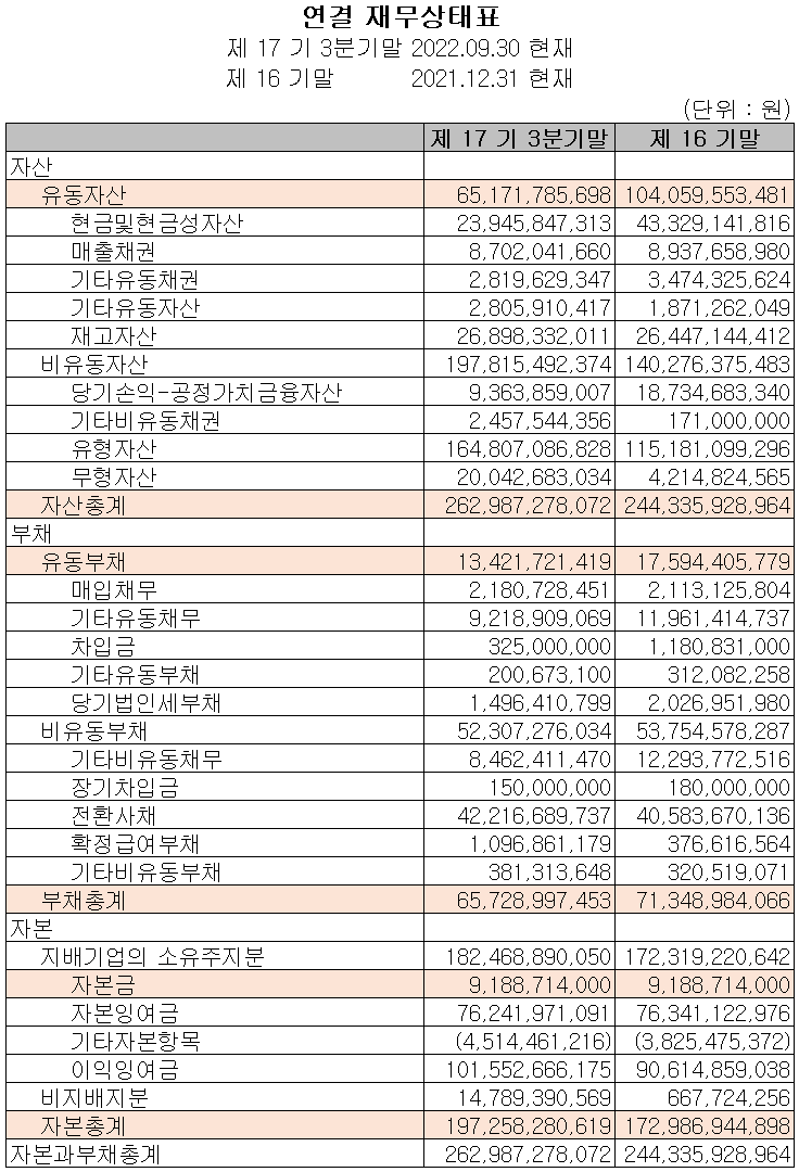 덕산테코피아 - 재무상태표