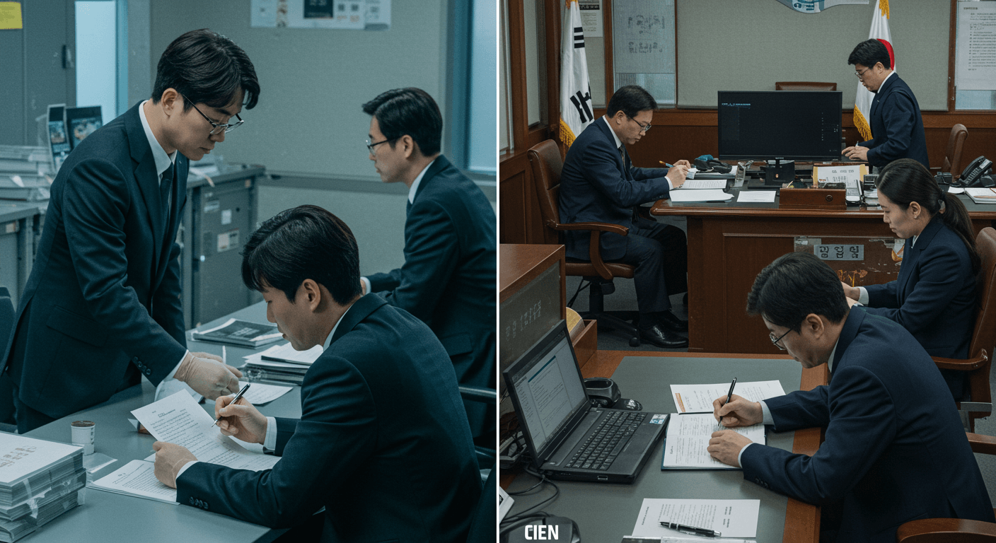 좌측에는 중대범죄수사청에서 조사하는 장면&amp;#44; 우측에는 공소청에서 한국인 검사가 공소장을 작성하는 모습. 수사와 기소의 분리를 상징적으로 표현 1