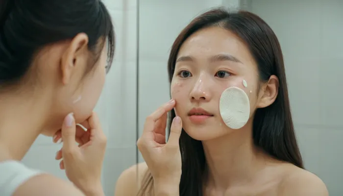 집에서 패키지를 열어 패치를 꺼내는 여성