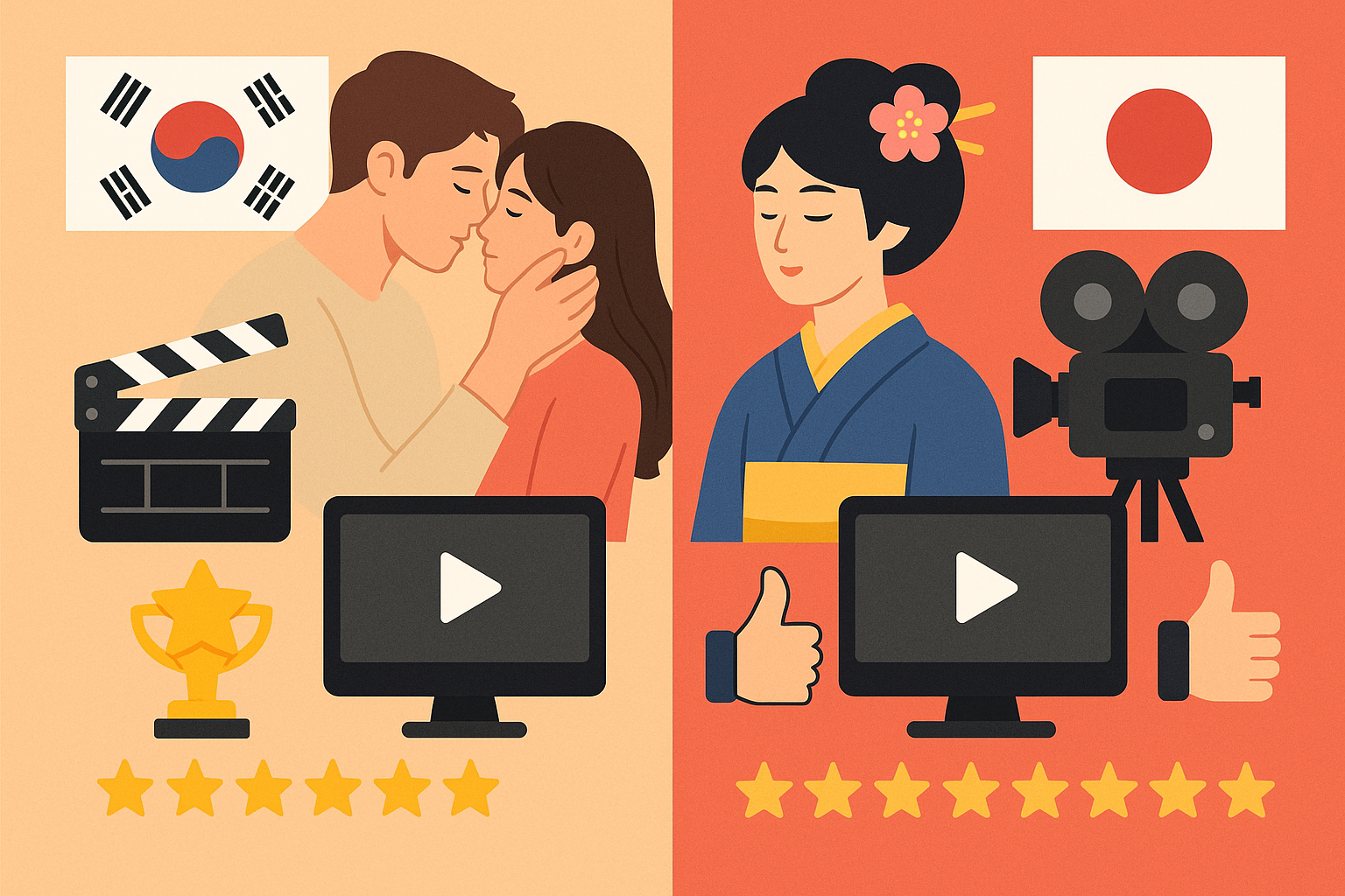 한일 드라마 트렌드 (문화, 연출, 인기) 관련 그림