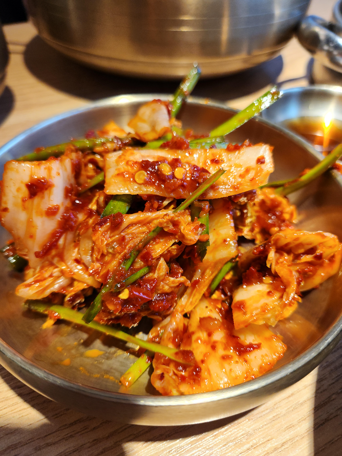 Close up of a plate of kimchi