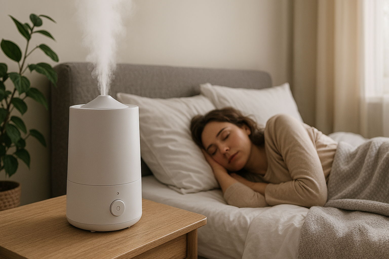 가습기가 있는 침실 환경 모습