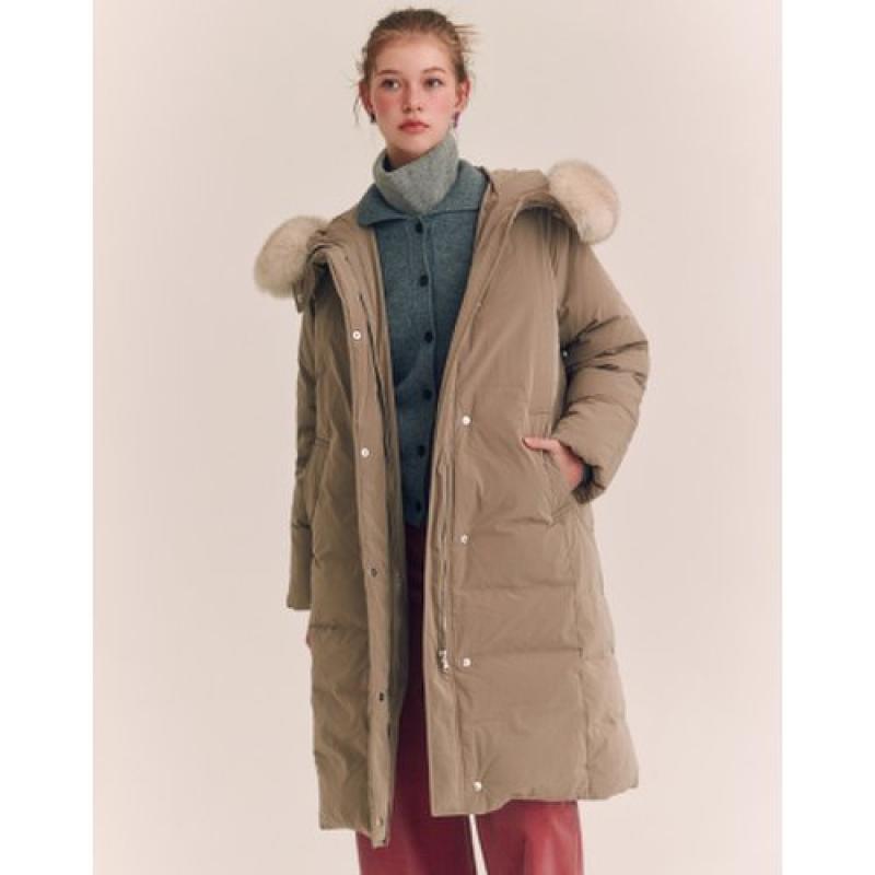 헤지스레이디스 찜쿠폰 23FW 헤지스레이디 논퀼팅 퍼트리밍 후드롱다운 I3 HSJU3D010