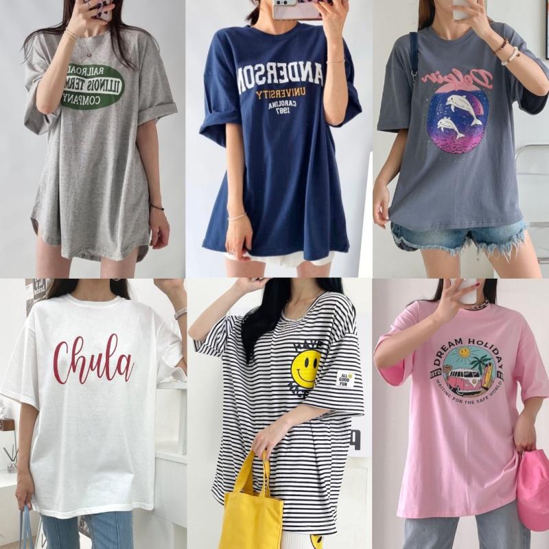 여성 빅사이즈 반팔티 오버핏 루즈핏 면 티셔츠 박스 박시 롱티 77 88 큰옷