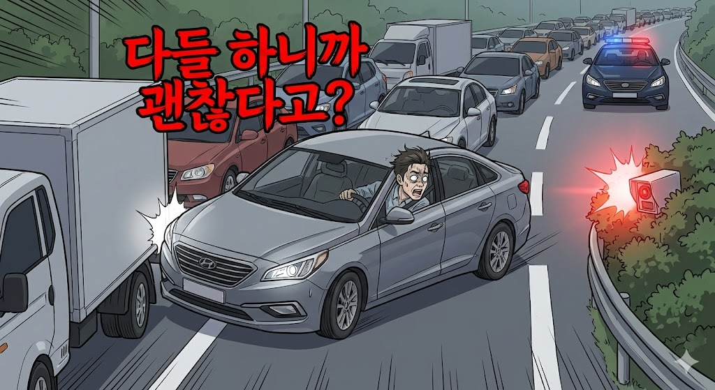 출근길 끼어들기 단속에 걸려 당황한 운전자