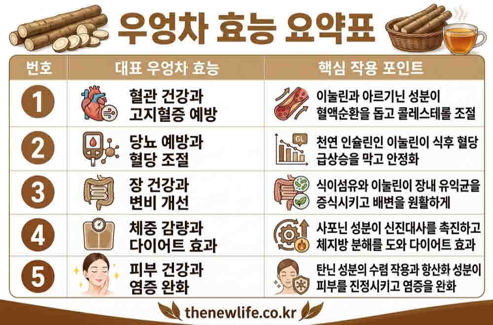 우엉차 효능 요약표