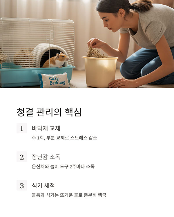 케이지 청소와 위생