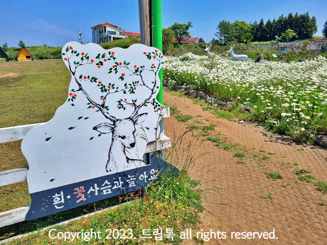 흰 꽃사슴이 있는 이정표