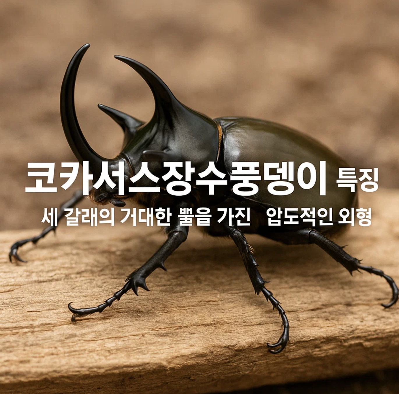 코카서스장수풍뎅이 특징 세 갈래의 거대한 뿔을 가진 압도적인 외형 포인트