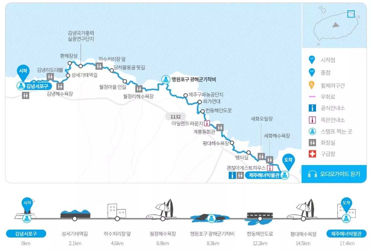제주 올레길 20코스의 전체 경로와 경유지를 한눈에 확인할 수 있는 공식 안내도 이미지.
