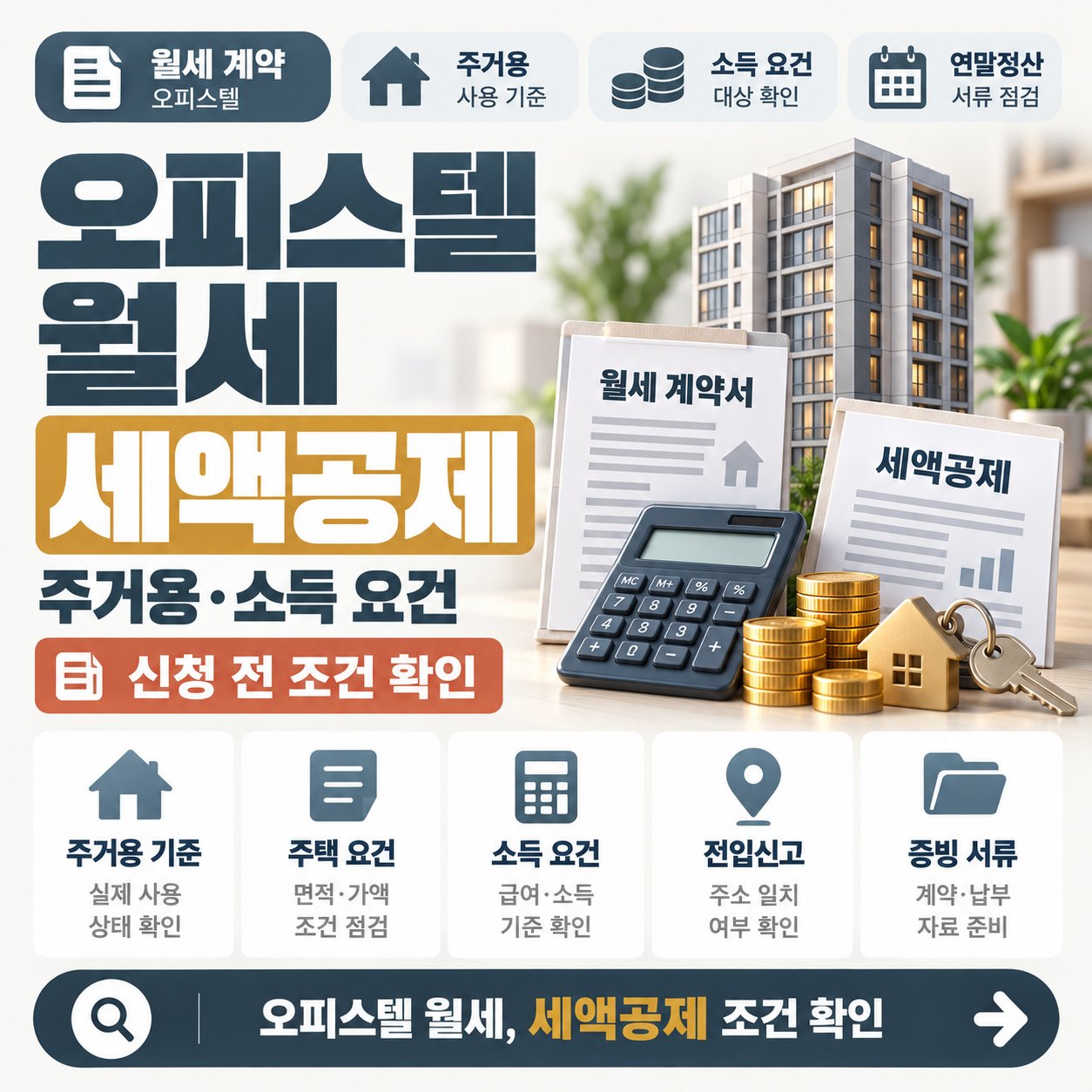 오피스텔 월세 계약서와 연말정산 세액공제 서류를 비교하는 이미지