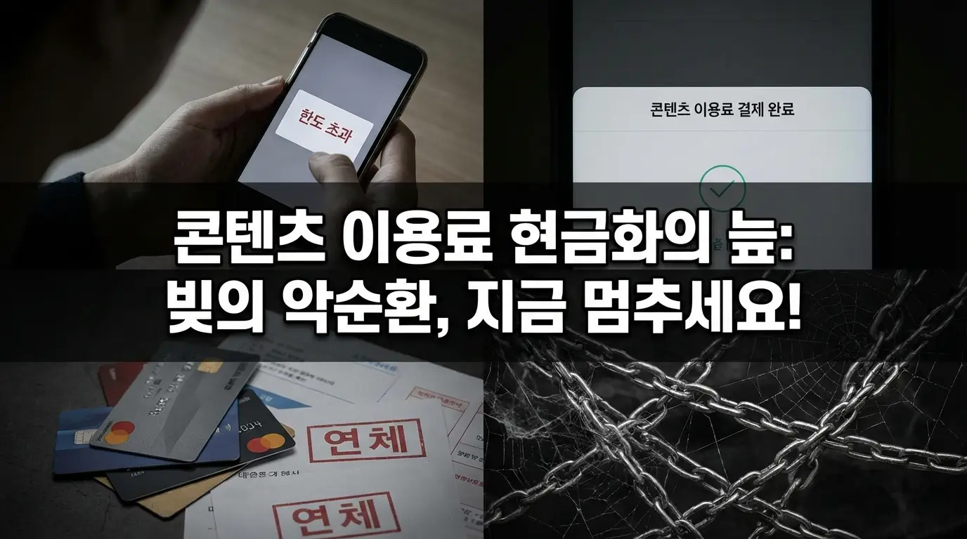 일반 소액결제 한도가 막혔을 때 우회로로 쓰이는 콘텐츠 이용료 현금화의 위험성과 빚의 악순환을 경고하는 이미지