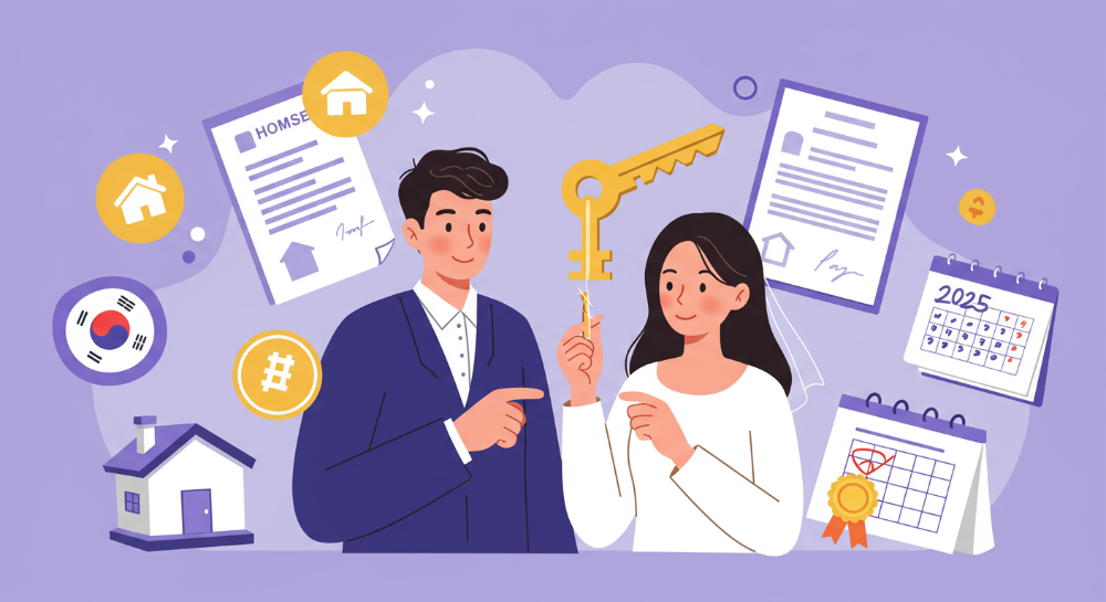 2025년 신혼부부 임차보증금 지원 서류를 확인하며 행복해하는 신혼부부의 모습