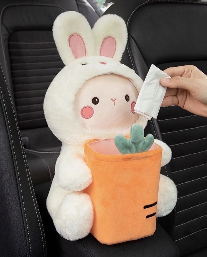 깔끔한 자동차 인테리어 필수템|제엠씨 차량용 다용도 티슈케이스 & 휴지통 (토끼 디자인)