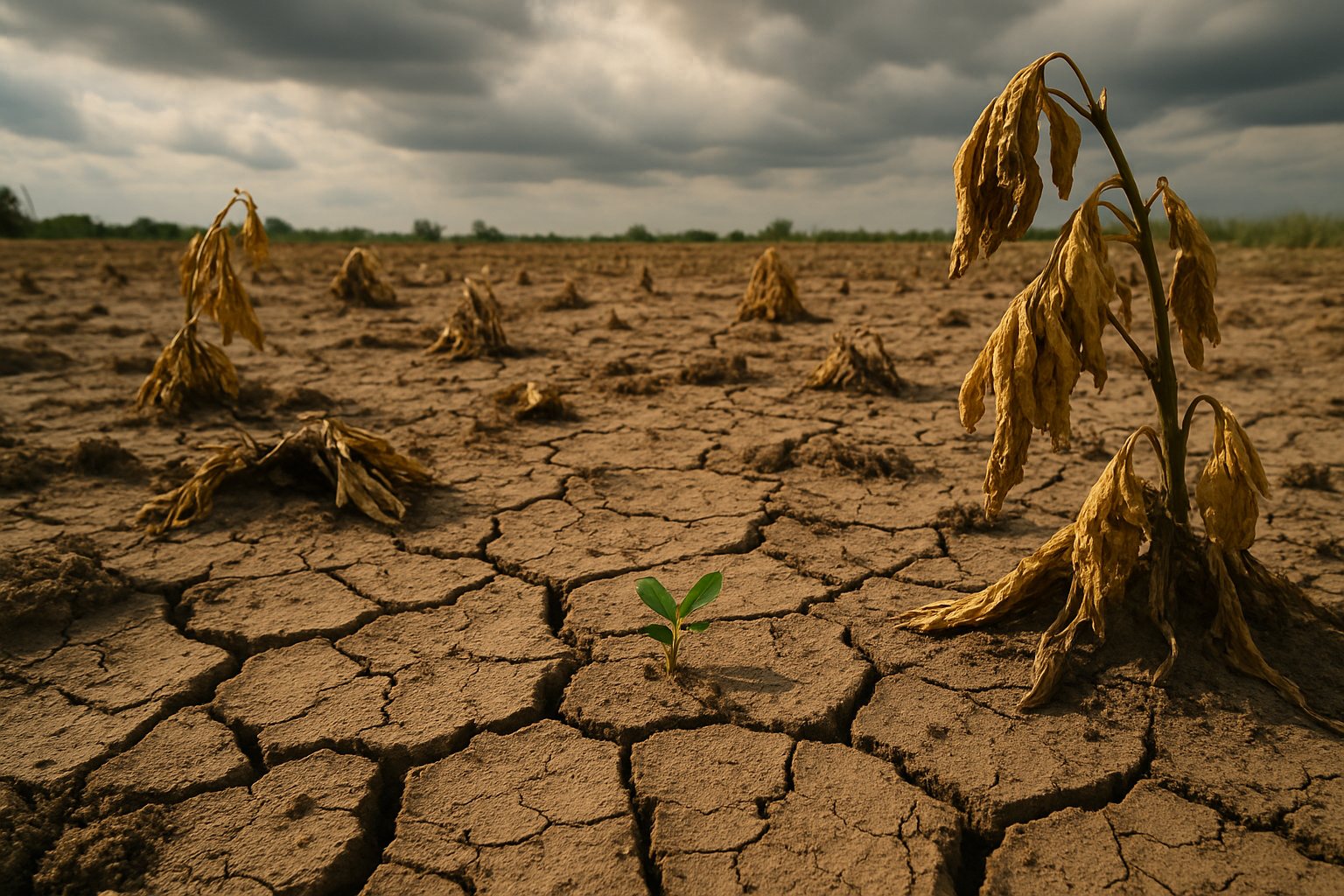 메마른 밭과 농작물 이미지