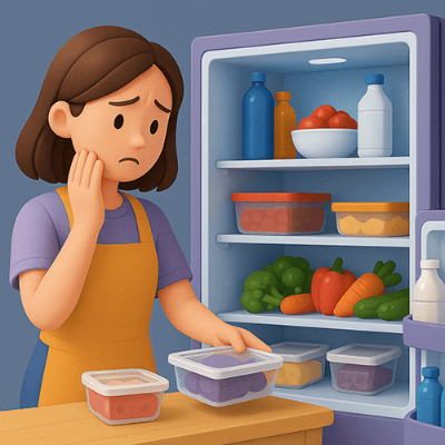 냉장고에 음식을 정리하는 장면