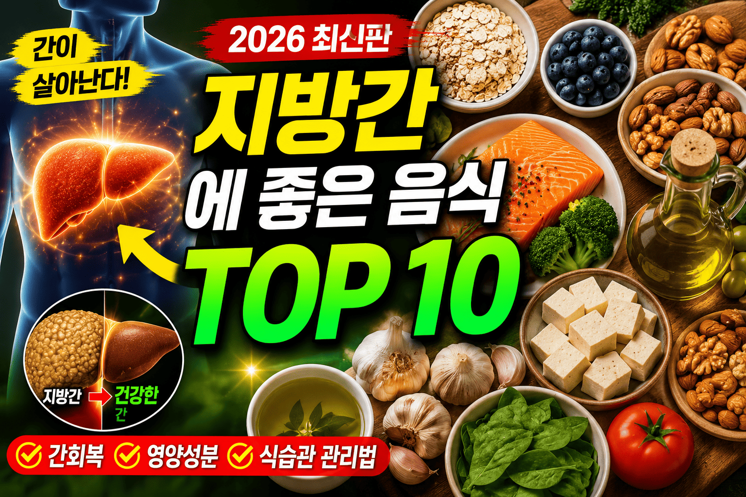 지방간에 좋은 음식 TOP10 (영양성분, 간회복, 식습관)