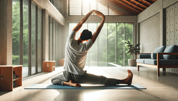 아침에 스트레칭하고 있는 남성