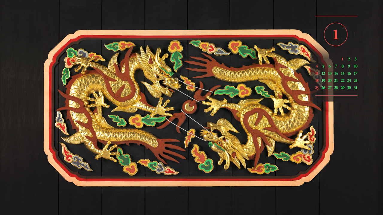 05 쌍룡각보개 A - 2026년1월 달력배경화면