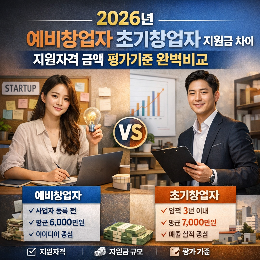 2026년 예비창업자 초기창업자 지원금 차이 지원자격 금액 평가기준 완벽비교