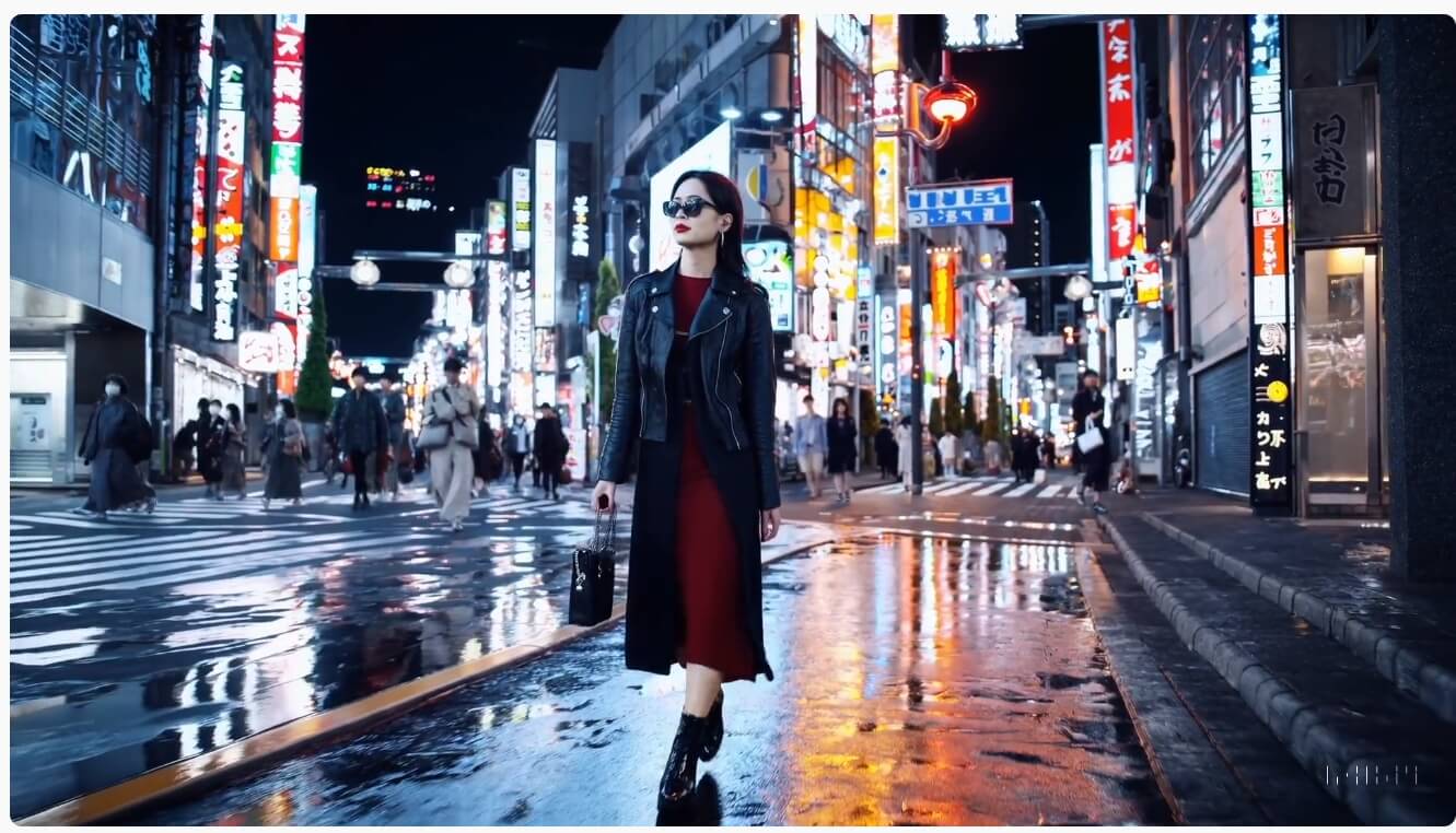 도쿄-밤거리를-걷고있는-여상-사진
