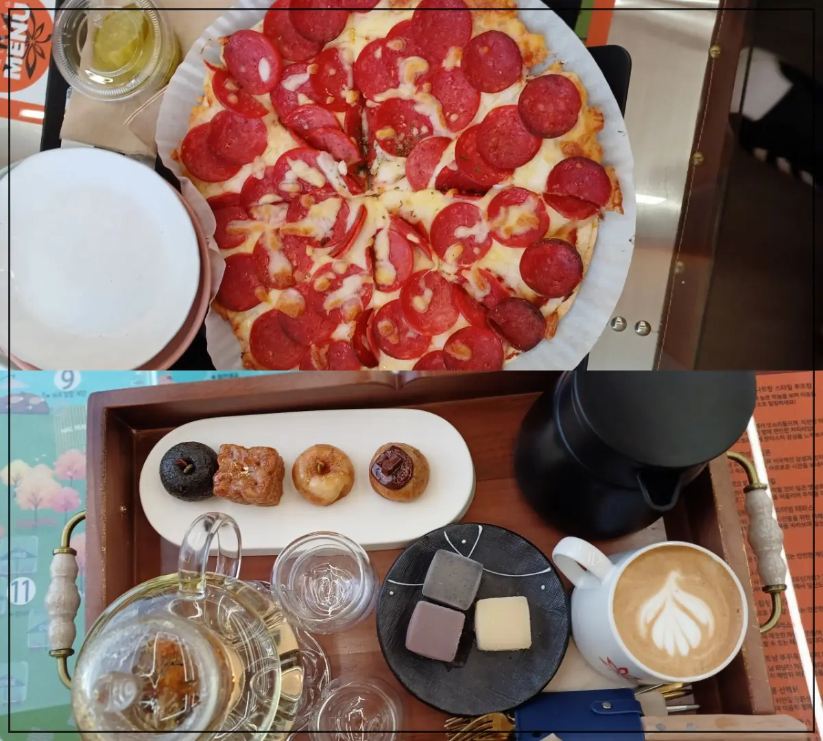 전라도-카페-날망-실제로-시킨-메뉴-페페로니피자-꽃차세트