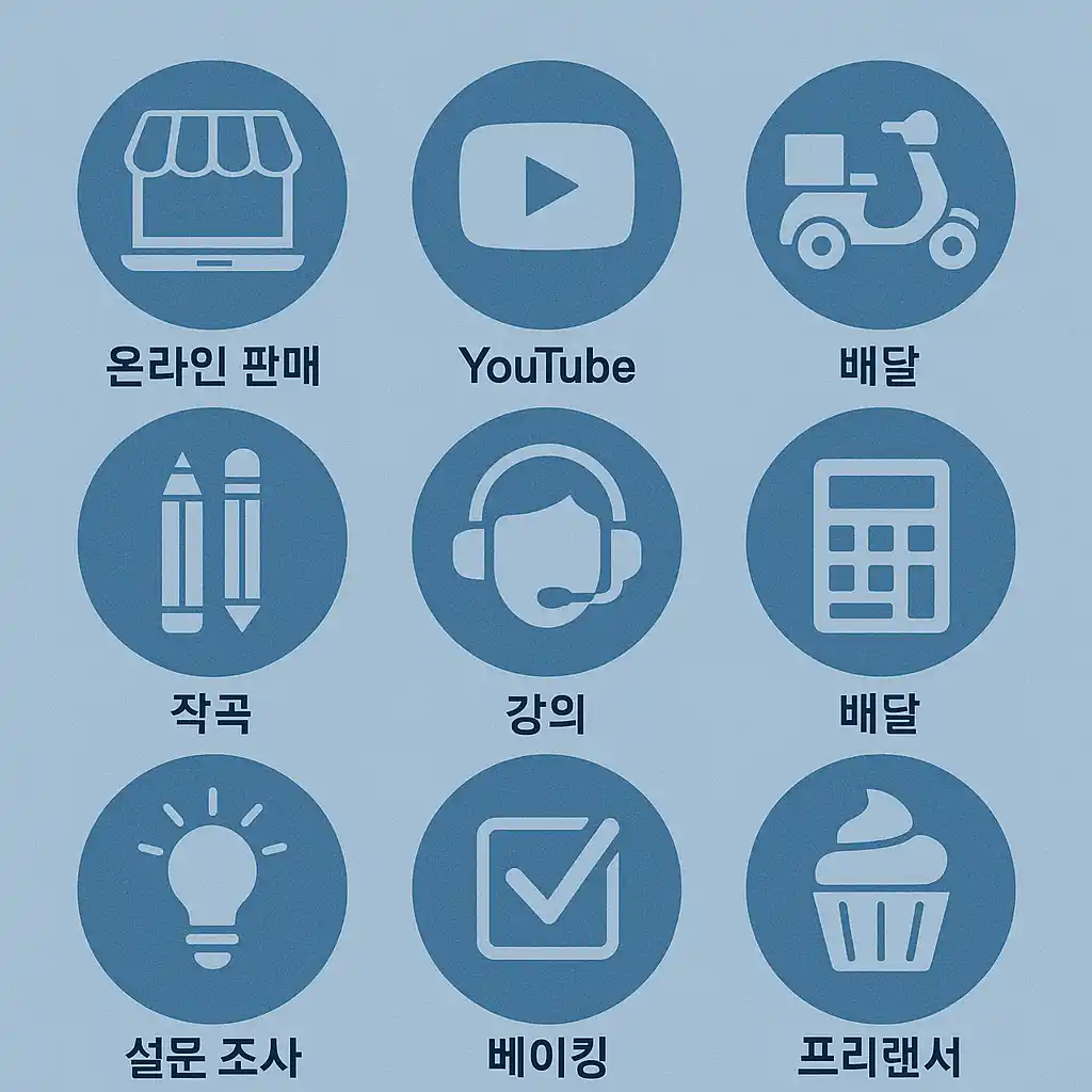 다양한 부업 아이콘을 콜라주한 인포그래픽