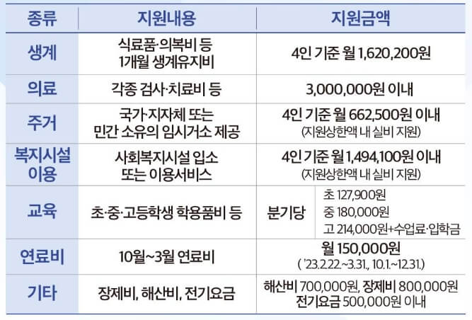 긴급복지지원사업 지원내용