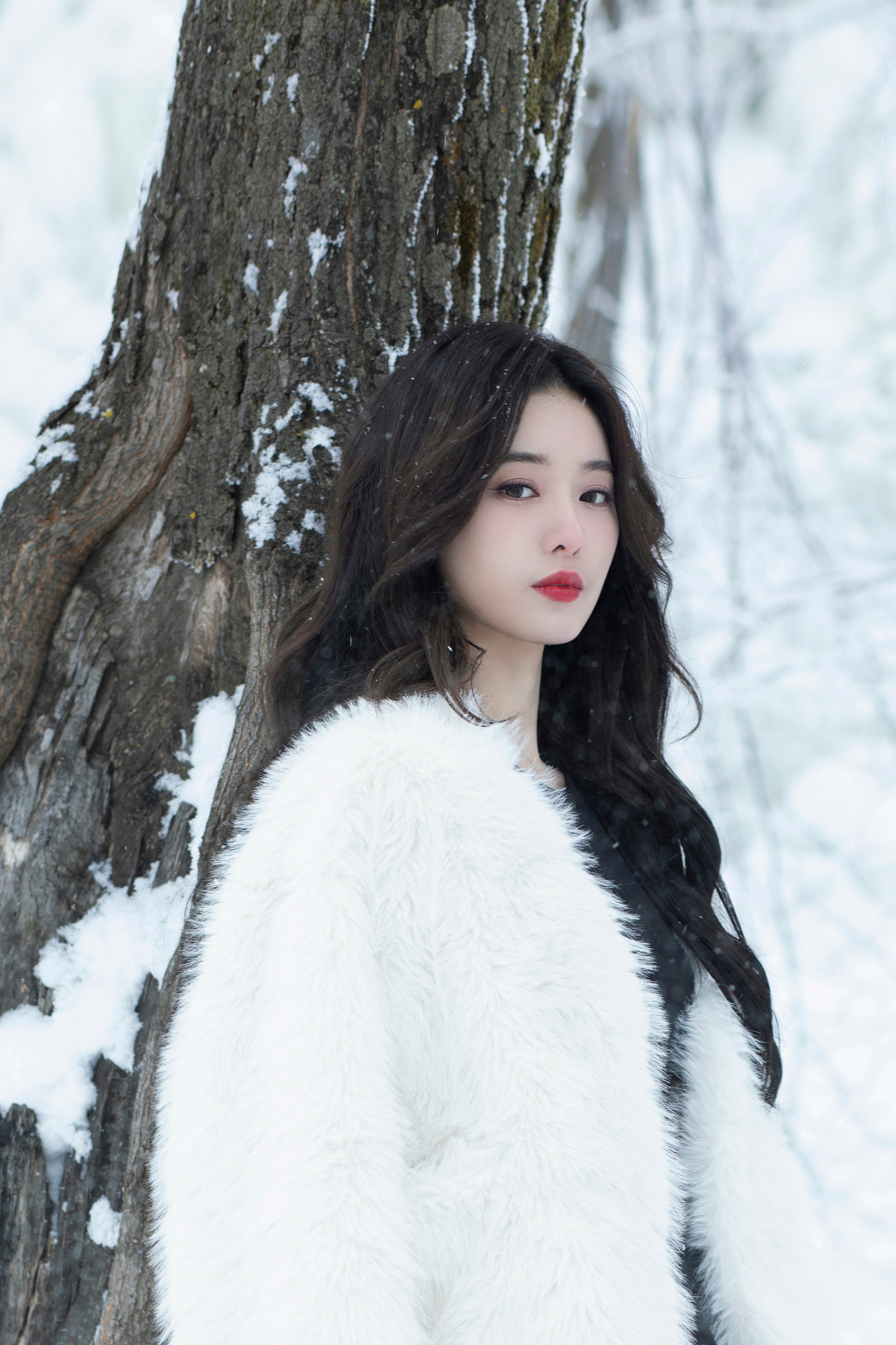 눈에 뒤덮힌 설산을 배경으로 싸늘하게 내려다보는 쉬이양