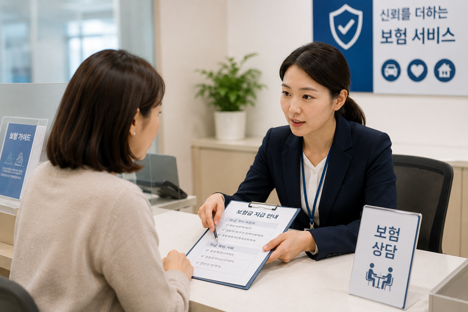 보험사 상담창구에서 청구 누락 사유를 확인하는 장면