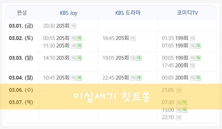 이십세기 힛트송 방송시간