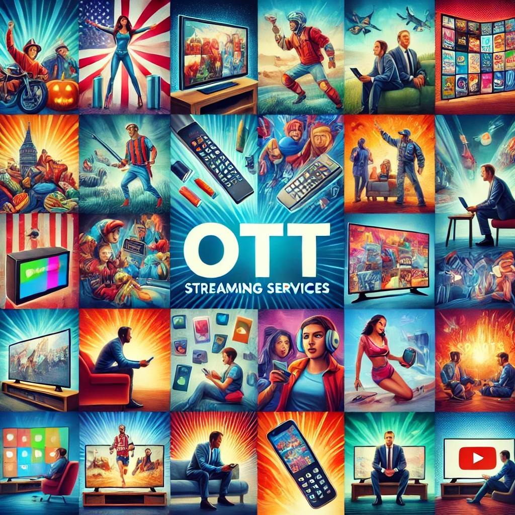 다양한 OTT 서비스를 보여주는 콘텐츠 콜라주