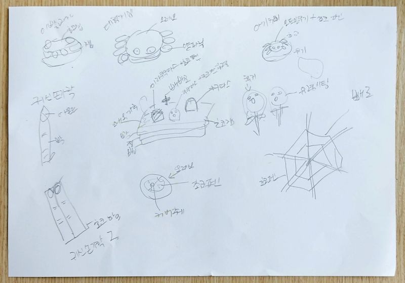 종이에 대충 그려놓은 할로윈데이 과자만들기 계획