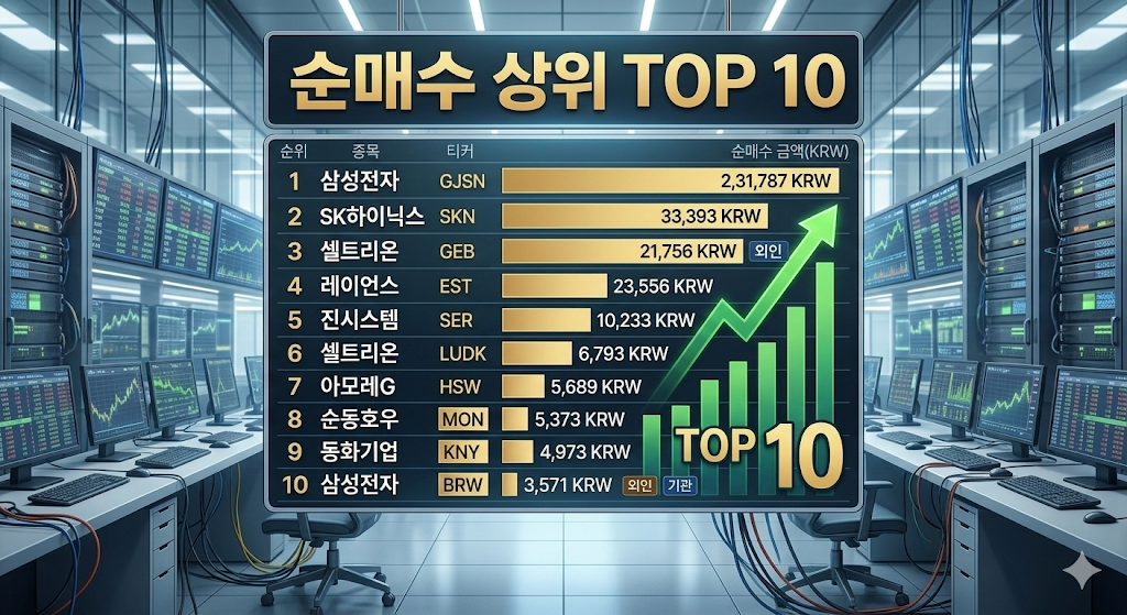 외인 및 기관 수급 유망주 투자 전략 아이소메트릭 3D 컨셉 아트