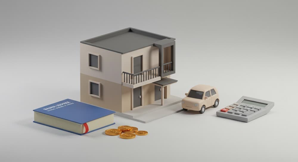 재산 종류별 환산을 상징하는 3D 오브젝트