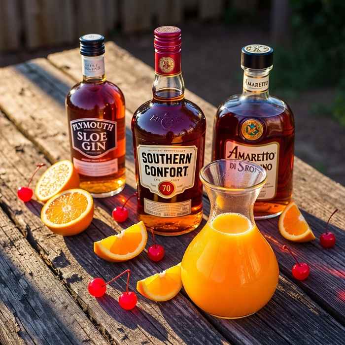 알라바마 슬래머 재료 - 서던 컴포트, 아마레또, 슬로 진과 오렌지 주스