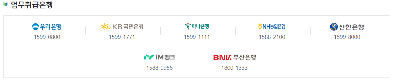시중(1금융권)은행 연락처