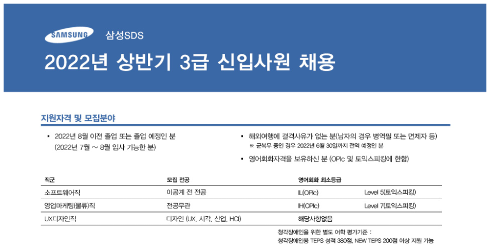 삼성SDS 채용 - 3급 신입사원