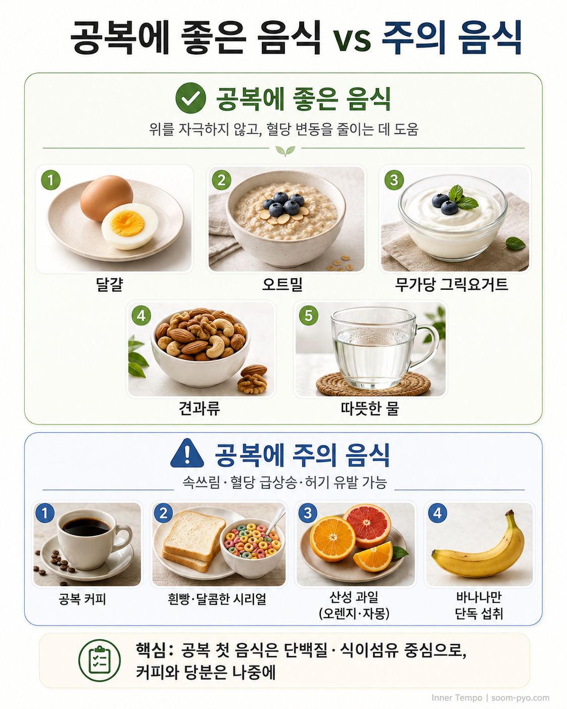 공복에 좋은 음식과 주의 음식