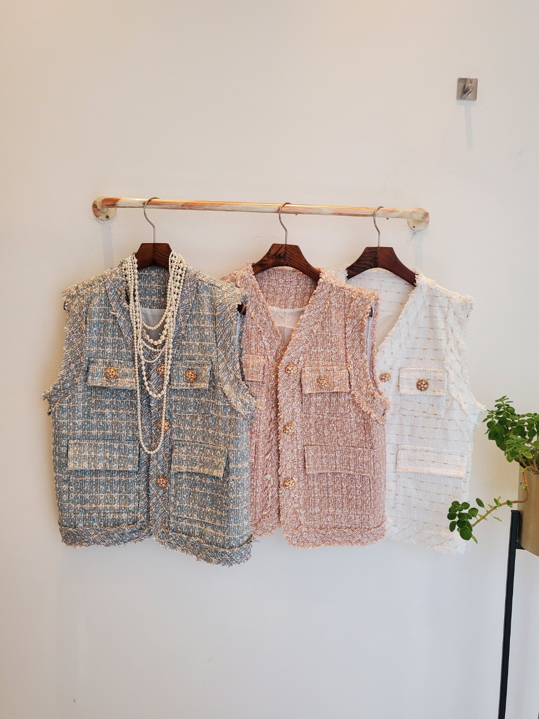 할리 골드버튼 트위드 조끼 3컬러