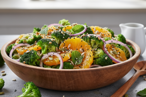환절기에 좋은 신선한 브로콜리와 오렌지로 만든 샐러드