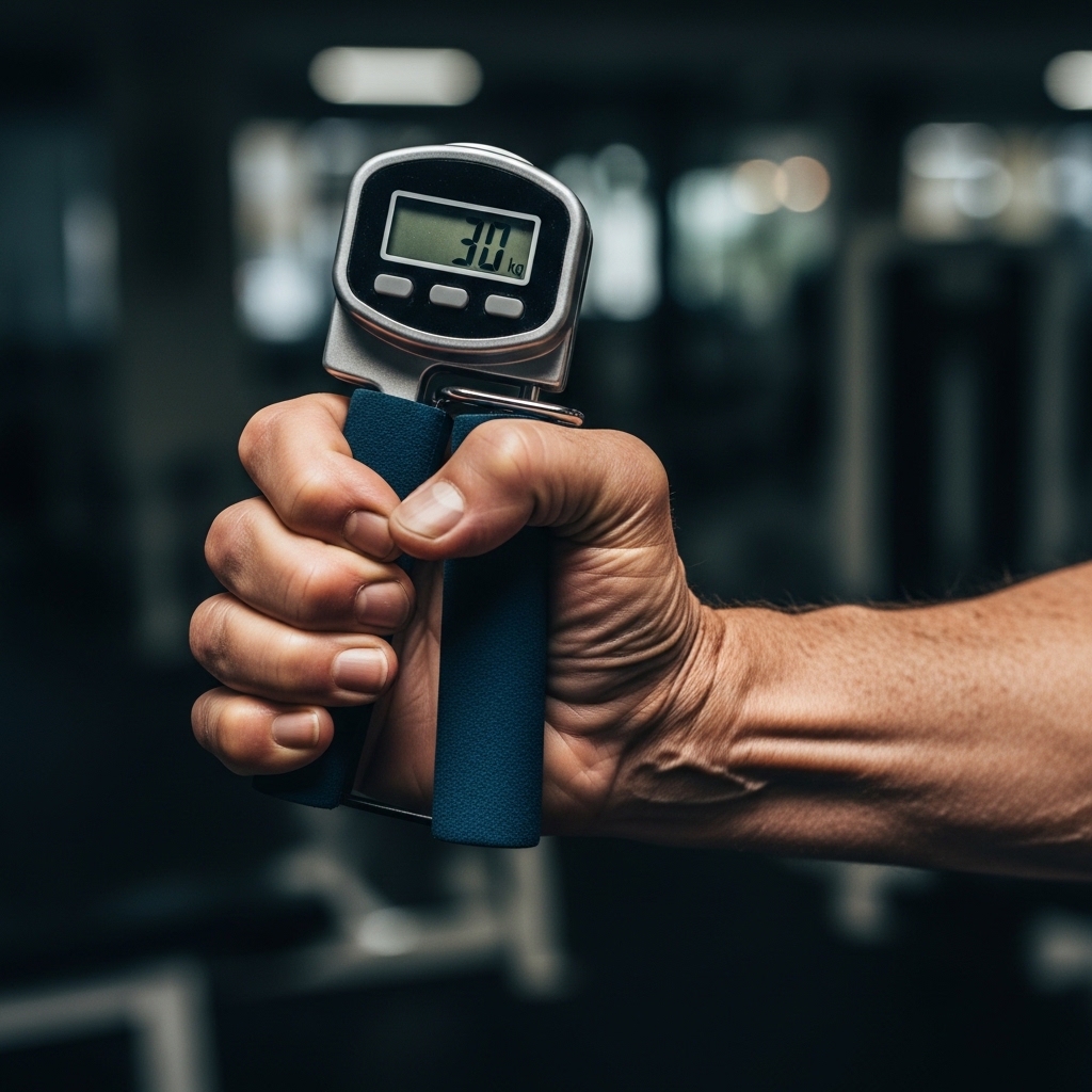 근감소증 진단의 핵심 지표인 악력을 측정하는 모습