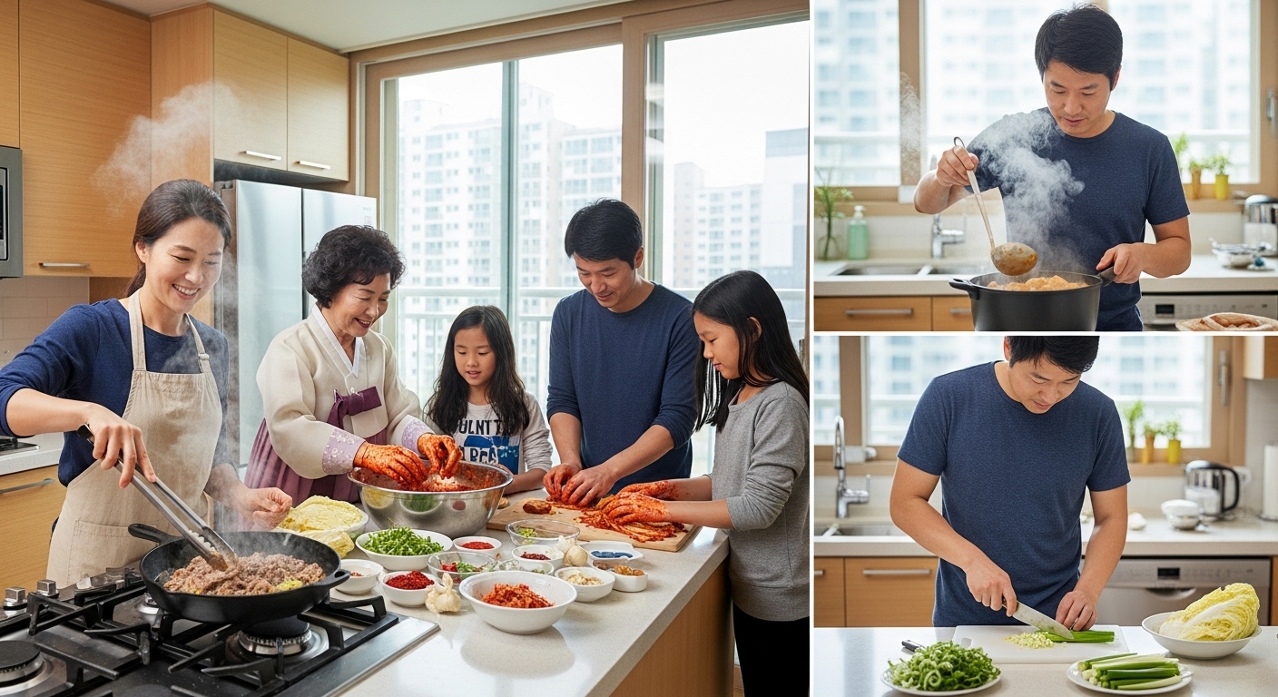 김장후 남은재료로 함께요리하는 가족의 행복한 모습