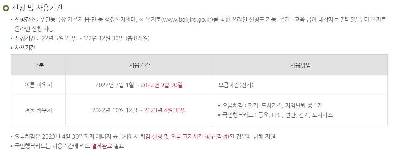 에너지 바우처 신청 및 사용기간