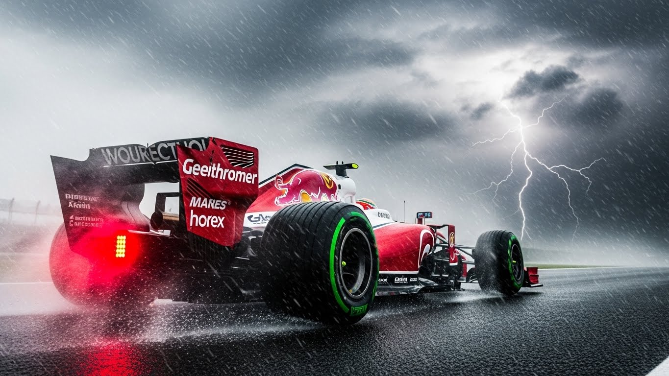 F1 웨트 레이스 수중전 수막현상과 시야 확보가 어려운 물보라 속을 질주하는 풀 웨트 타이어 머신