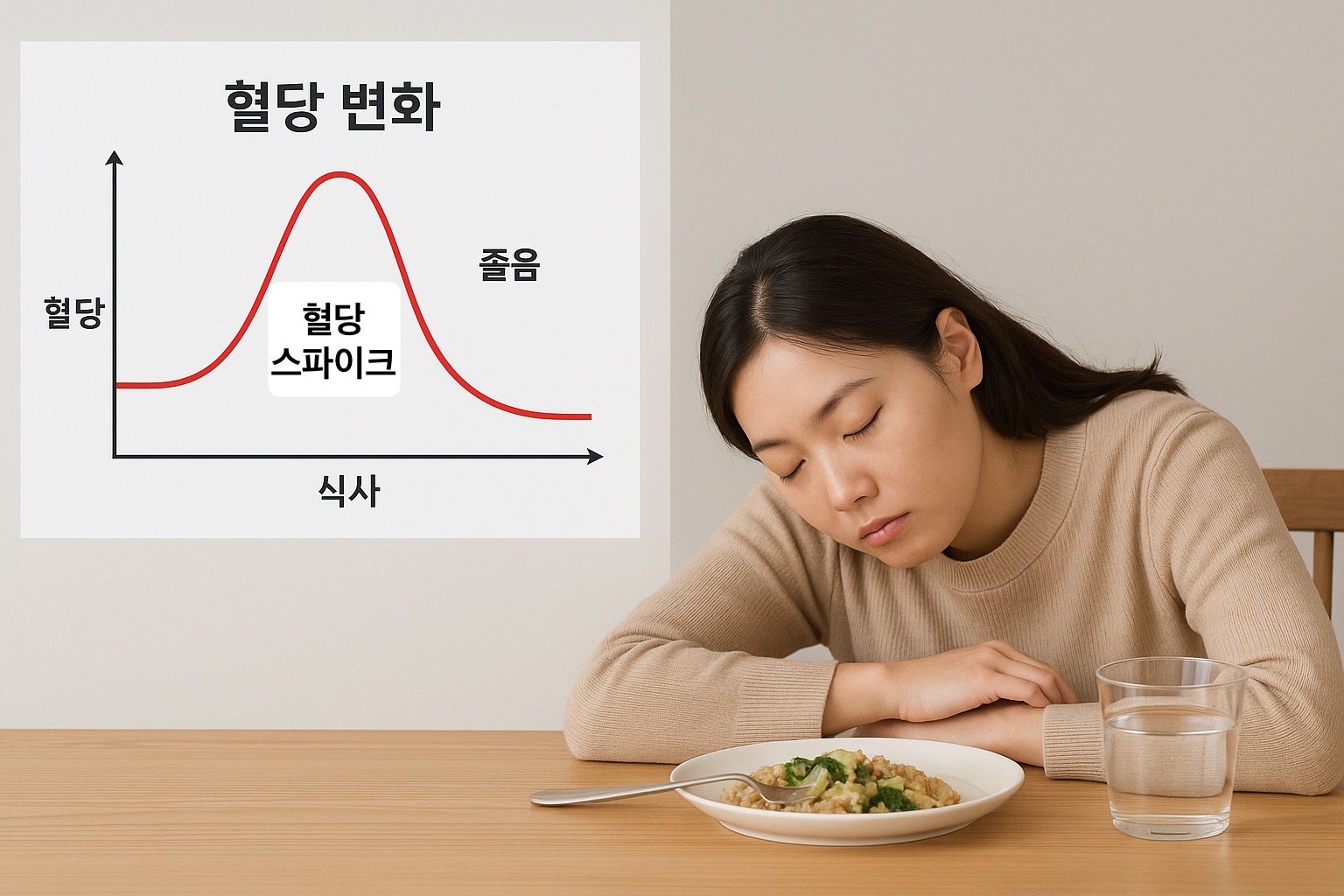 혈당스파이크로 식곤증에 시달리는 여자 이미지