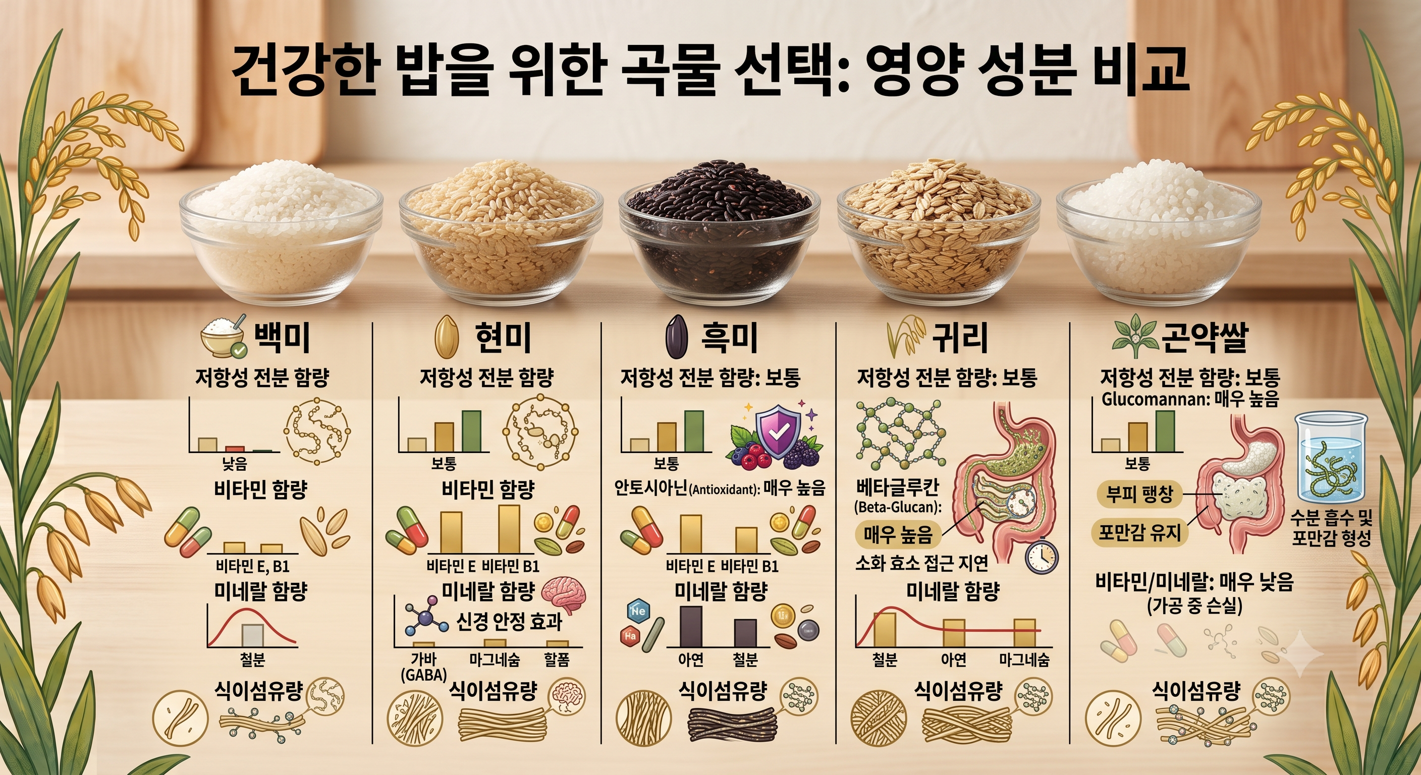 건강한 밥을 위한 곡물 선택:영양 성분 비교