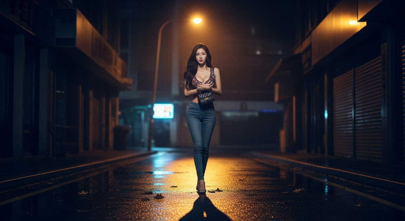 밤길을 걷는 여성