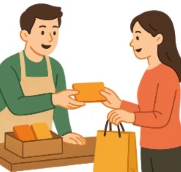 소상공인인 상품을 팔고있는 장면 일러스트